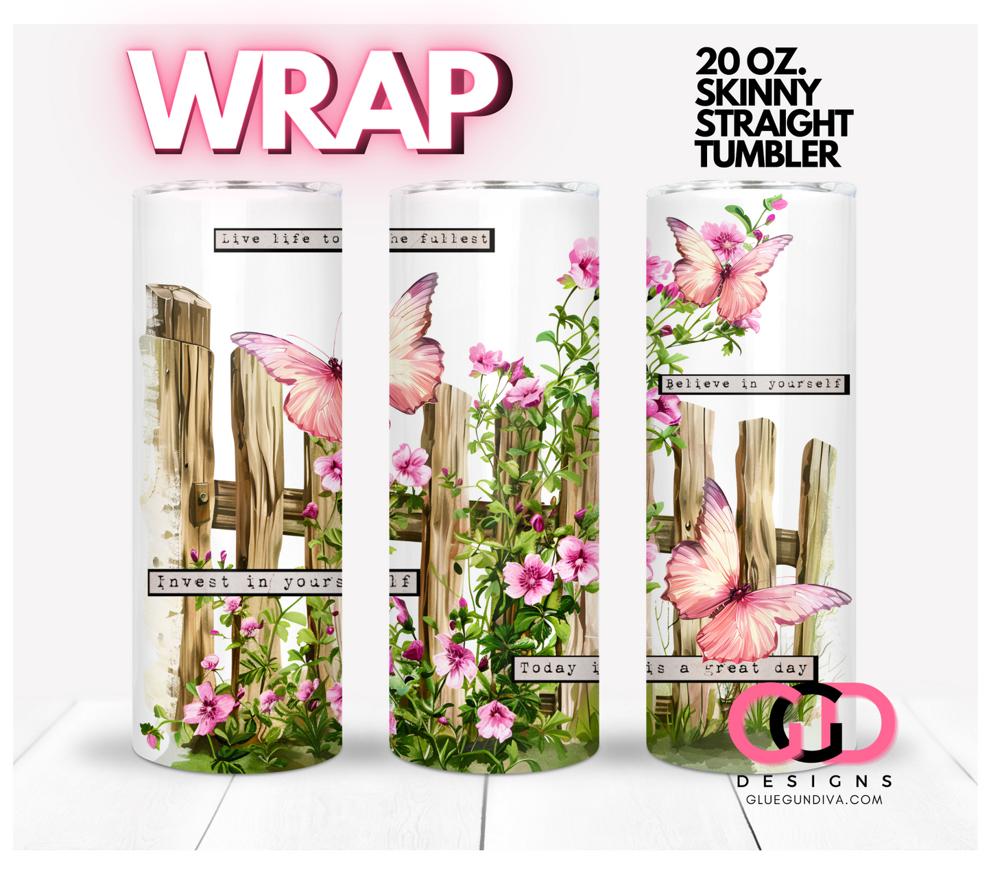 Country Road Fence- Digital tumbler wrap for 20 oz skinny straight tumbler