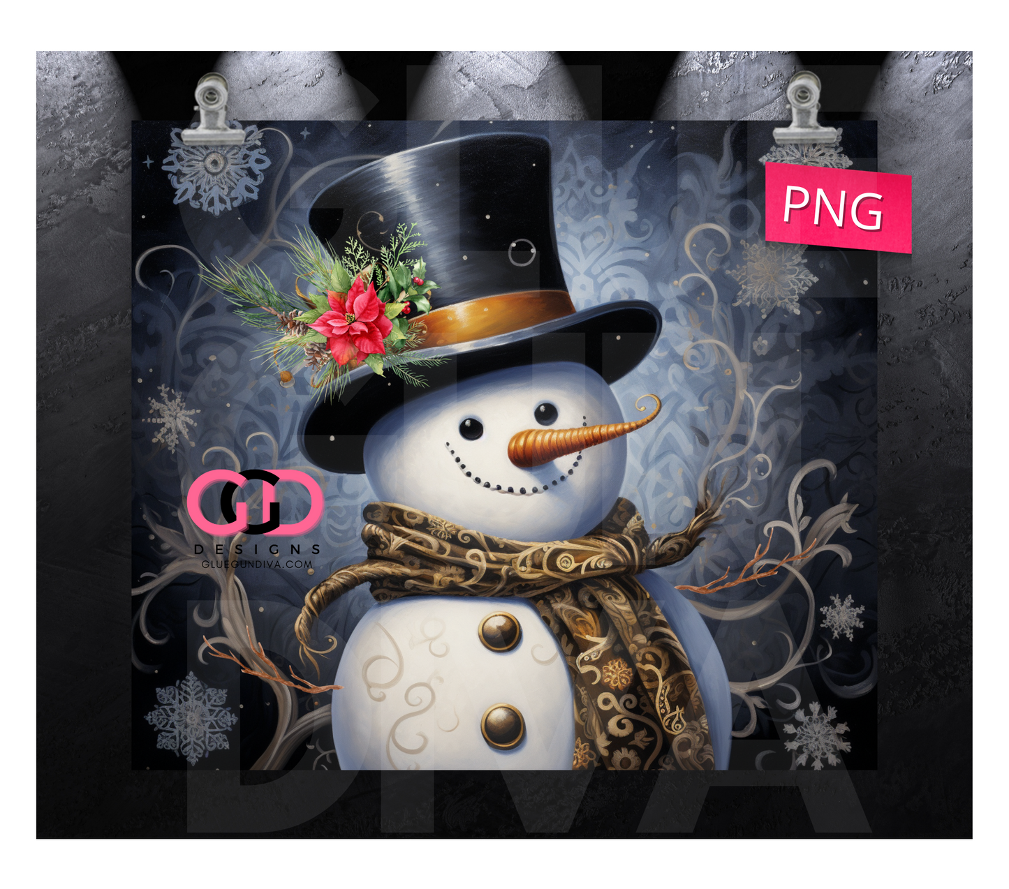 Elegant Snowman- Digital tumbler wrap for 20 oz skinny straight tumbler