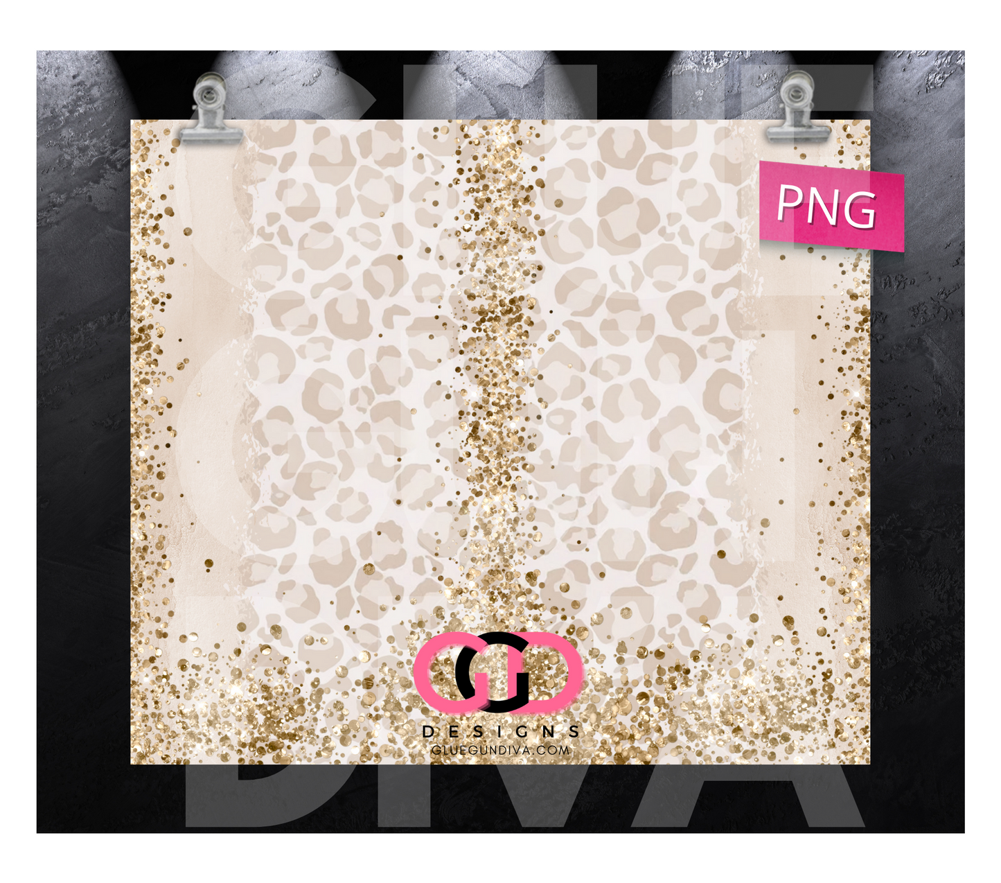 Gold Glitter Neutral Leopard- Digital tumbler wrap for 20 oz skinny straight tumbler