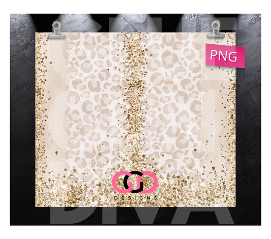 Gold Glitter Neutral Leopard- Digital tumbler wrap for 20 oz skinny straight tumbler