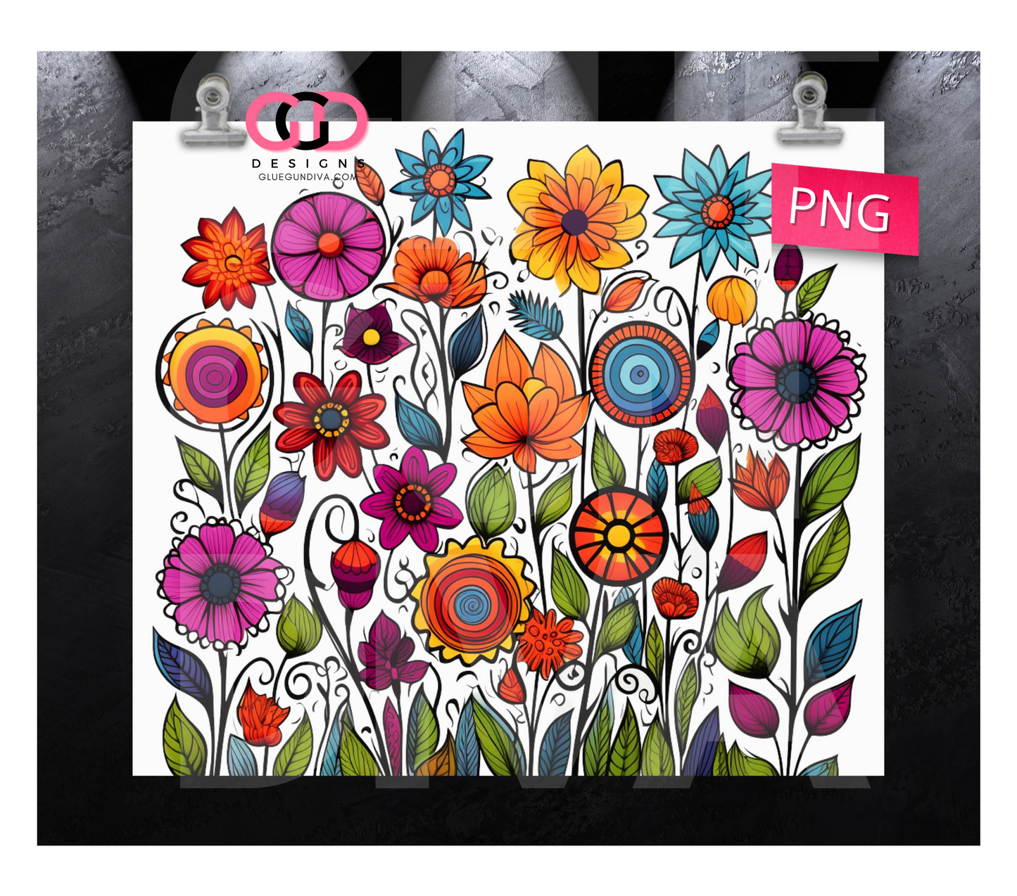 Fun Flower Doodles- Digital tumbler wrap for 20 oz skinny straight tumbler