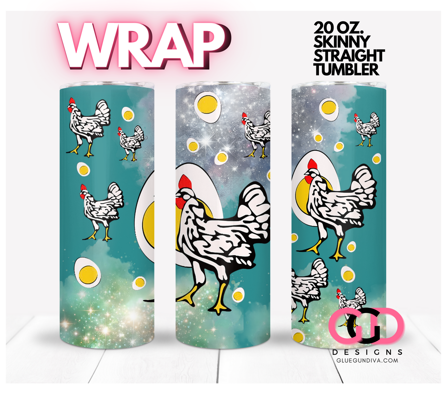 Chicken and Eggs - Digital tumbler wrap for 20 oz skinny straight tumbler