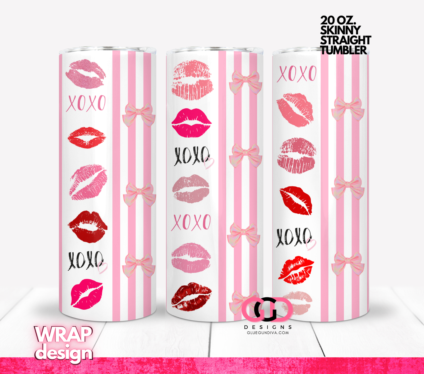 XOXO Kisses - Digital tumbler wrap for 20 oz skinny straight tumbler