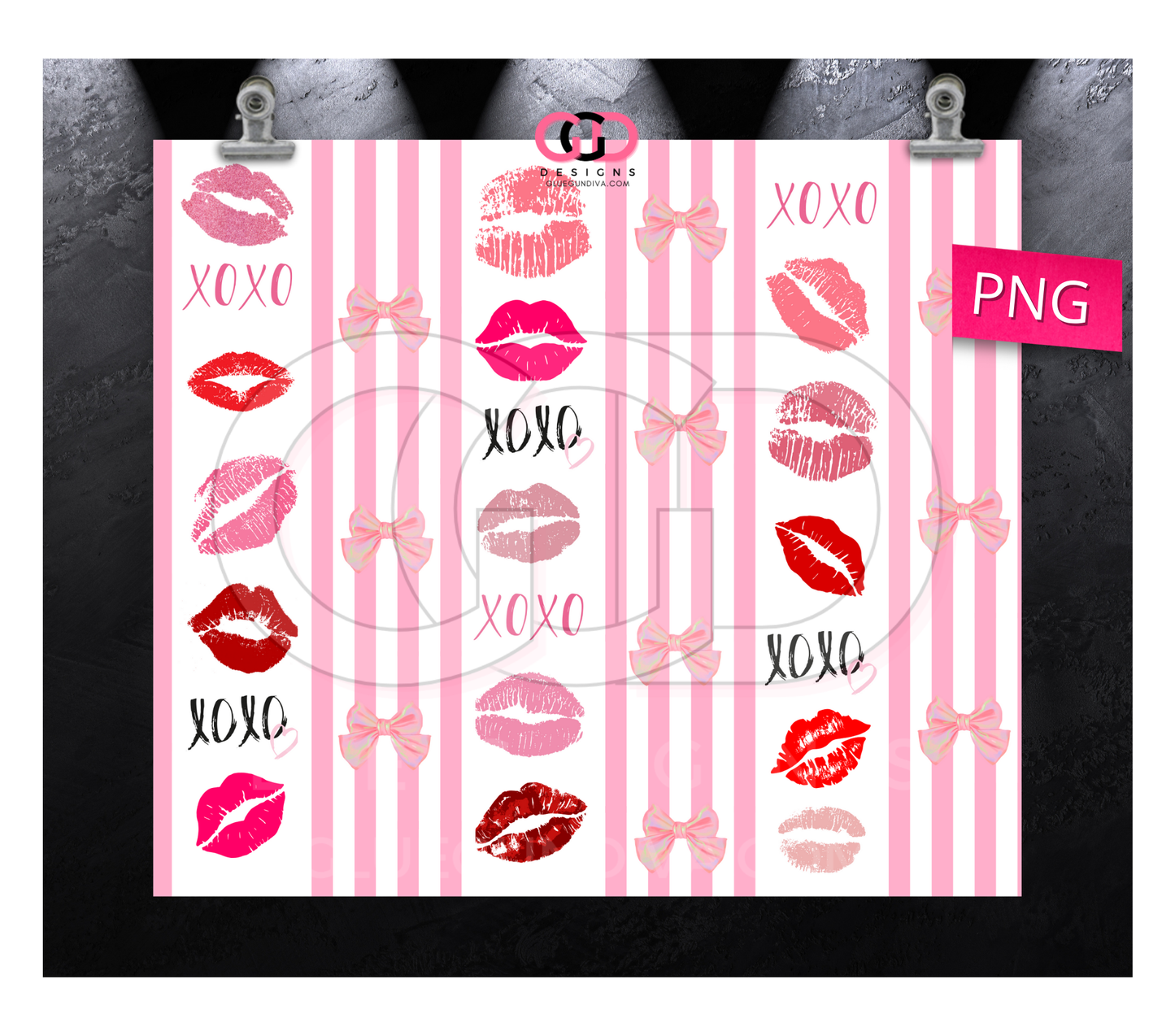 XOXO Kisses - Digital tumbler wrap for 20 oz skinny straight tumbler