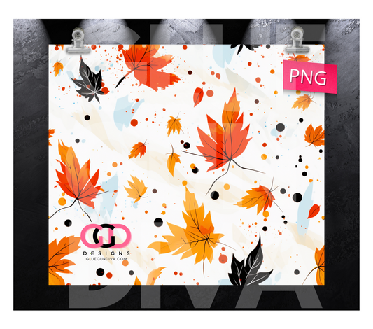 Fall Leaves Splash- Digital tumbler wrap for 20 oz skinny straight tumbler