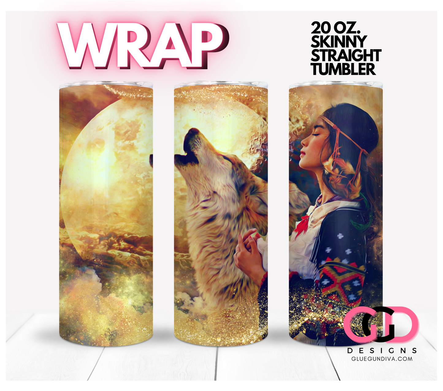 At Peace with the Moon- Digital tumbler wrap for 20 oz skinny straight tumbler