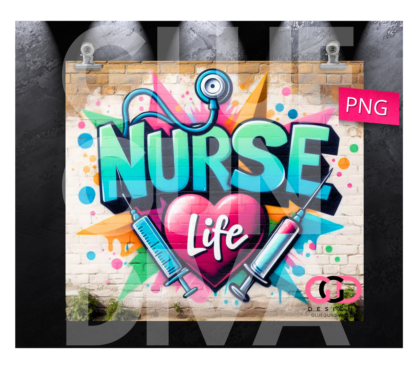 Nurse Life Graffiti - Digital tumbler wrap for 20 oz skinny straight tumbler