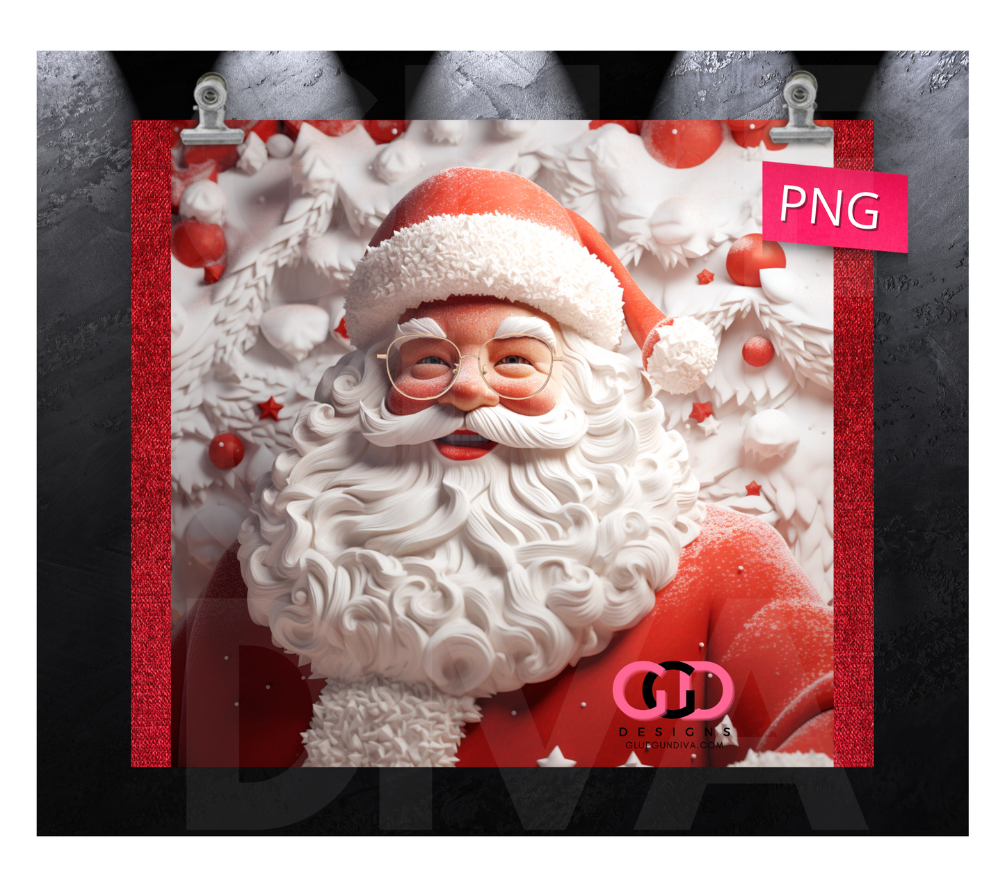 3D Happy Santa- Digital tumbler wrap for 20 oz skinny straight tumbler