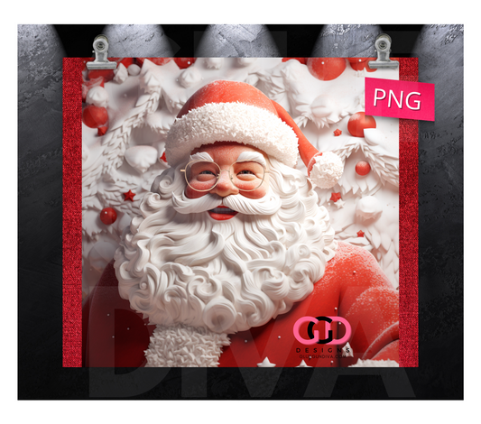 3D Happy Santa- Digital tumbler wrap for 20 oz skinny straight tumbler