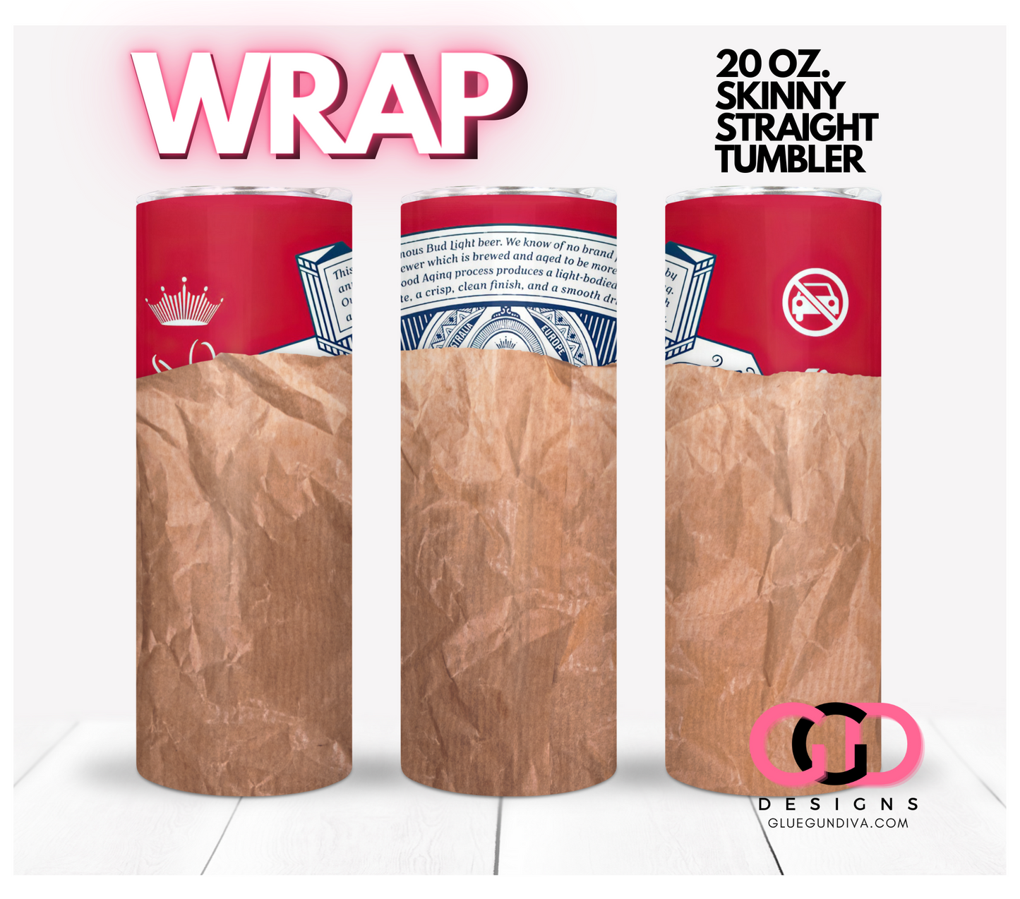 Beer in a Bag Budweiser- Digital tumbler wrap for 20 oz skinny straight tumbler