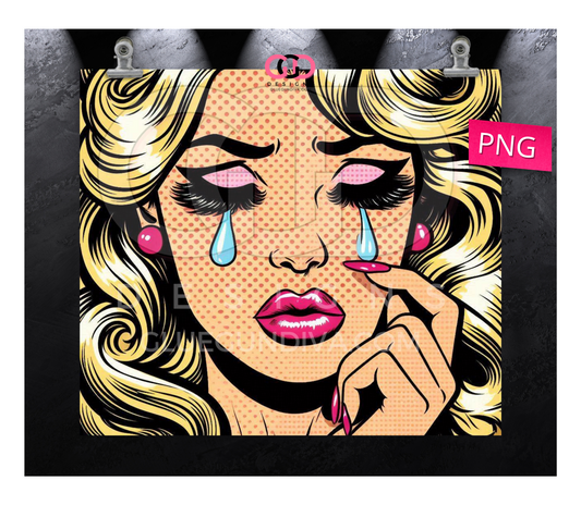 Blonde Pop Tears - Digital tumbler wrap for 20 oz skinny straight tumbler