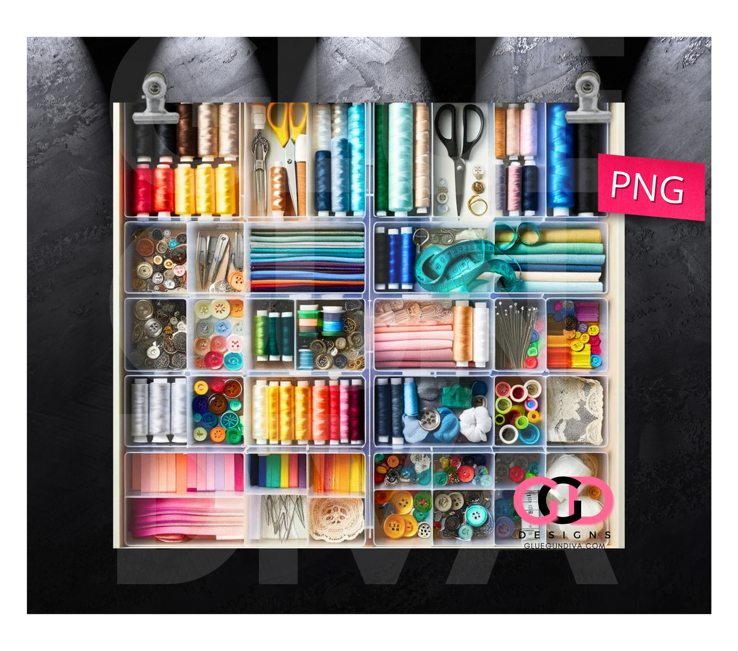 Sewing Supply Drawer- Digital tumbler wrap for 20 oz skinny straight tumbler
