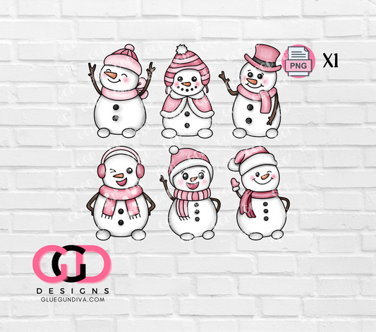 Cute Pink Snowmen- PNGs & SVGs
