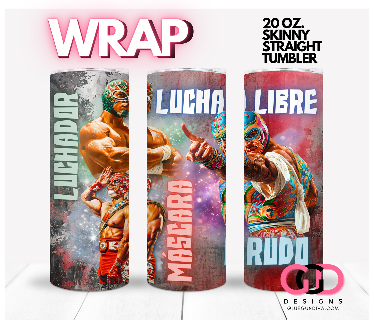 Lucha Libre- Digital tumbler wrap for 20 oz skinny straight tumbler