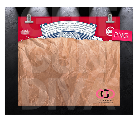 Beer in a Bag Budweiser- Digital tumbler wrap for 20 oz skinny straight tumbler