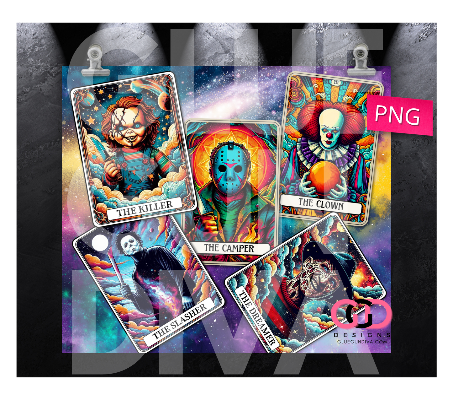 Horror Tarot Cards - Digital tumbler wrap for 20 oz skinny straight tumbler