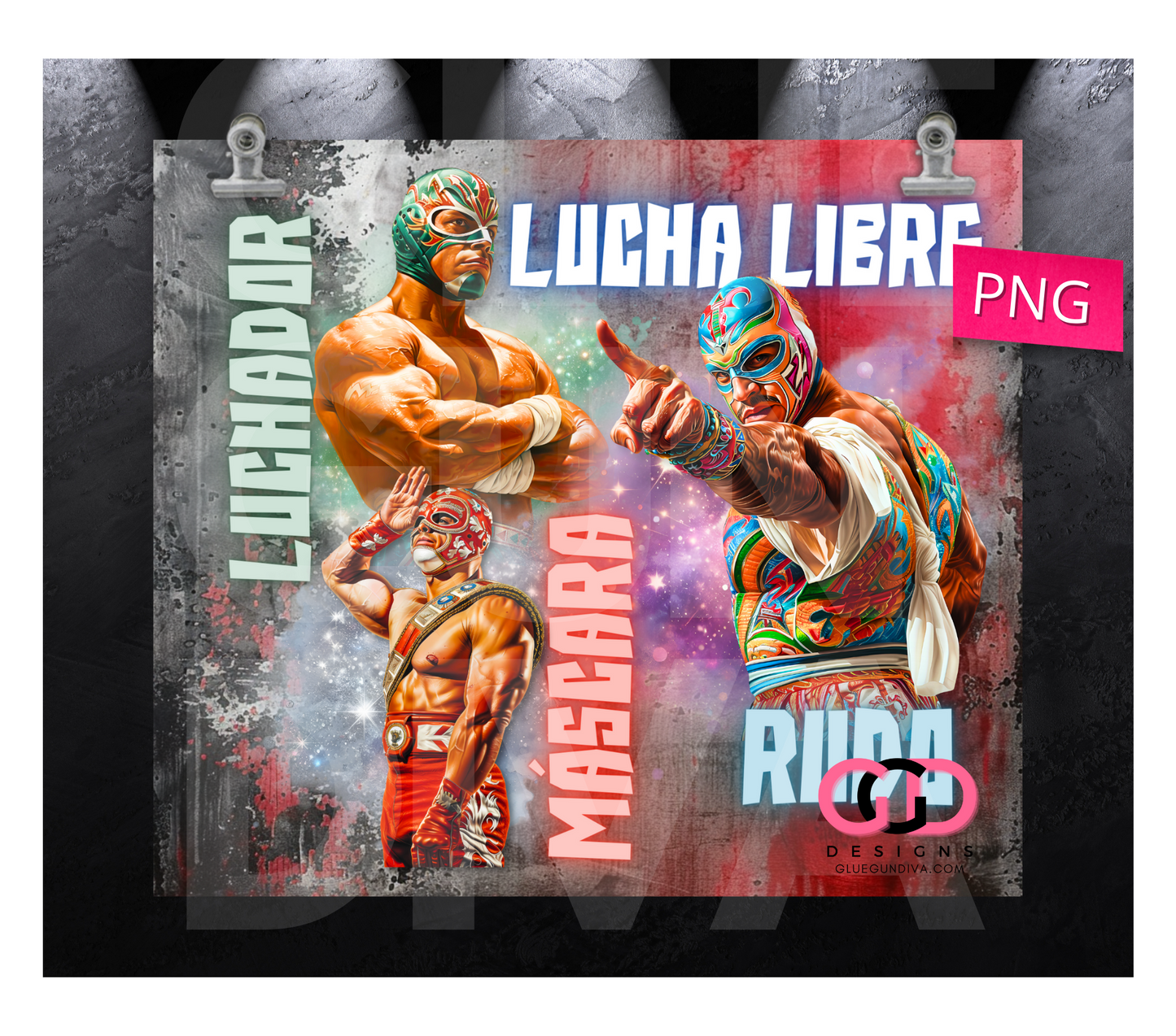 Lucha Libre- Digital tumbler wrap for 20 oz skinny straight tumbler