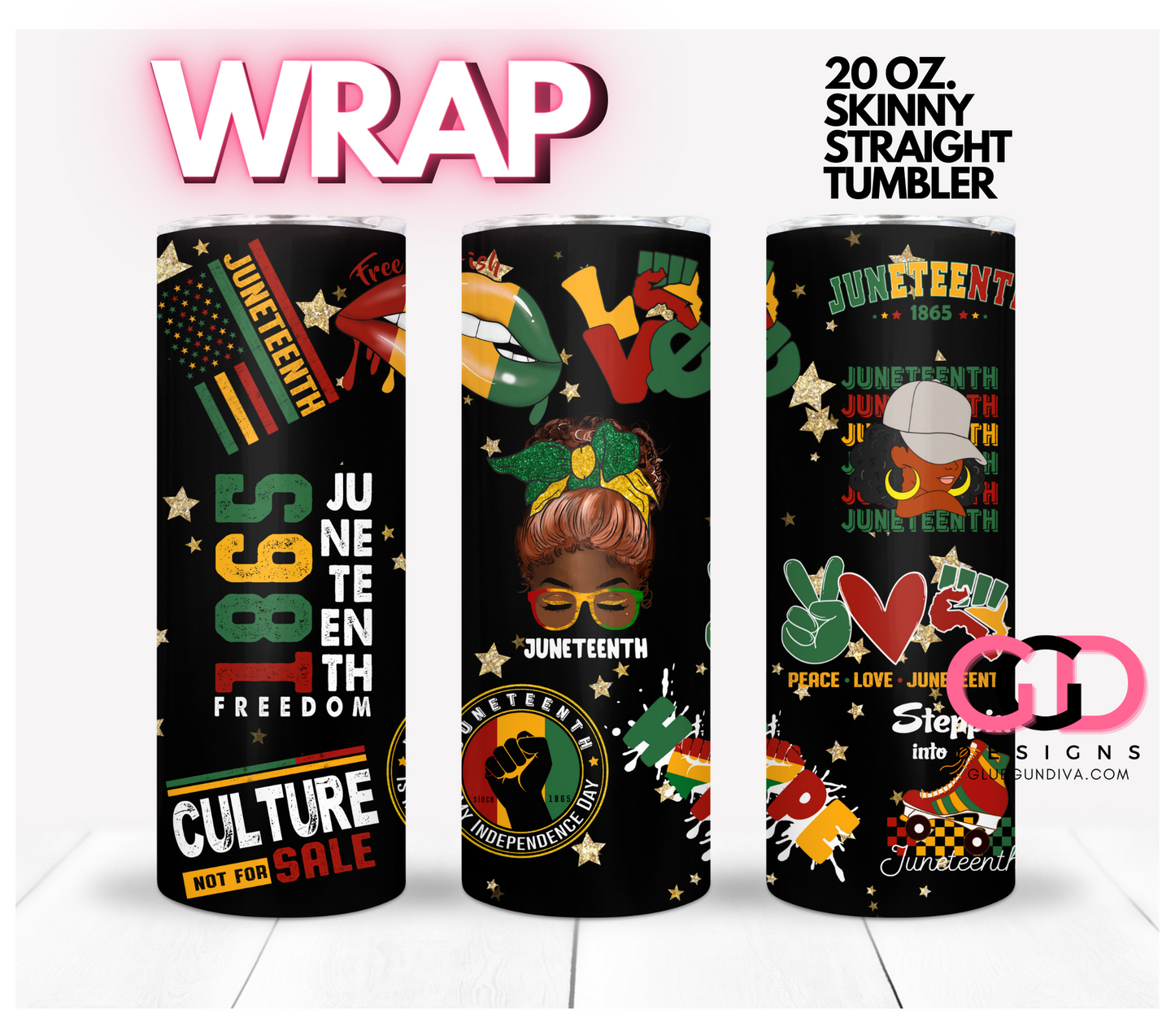 Juneteenth Icons - Digital tumbler wrap for 20 oz skinny straight tumbler