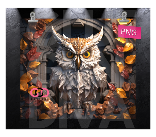 3D Autumn Owl- Digital tumbler wrap for 20 oz skinny straight tumbler