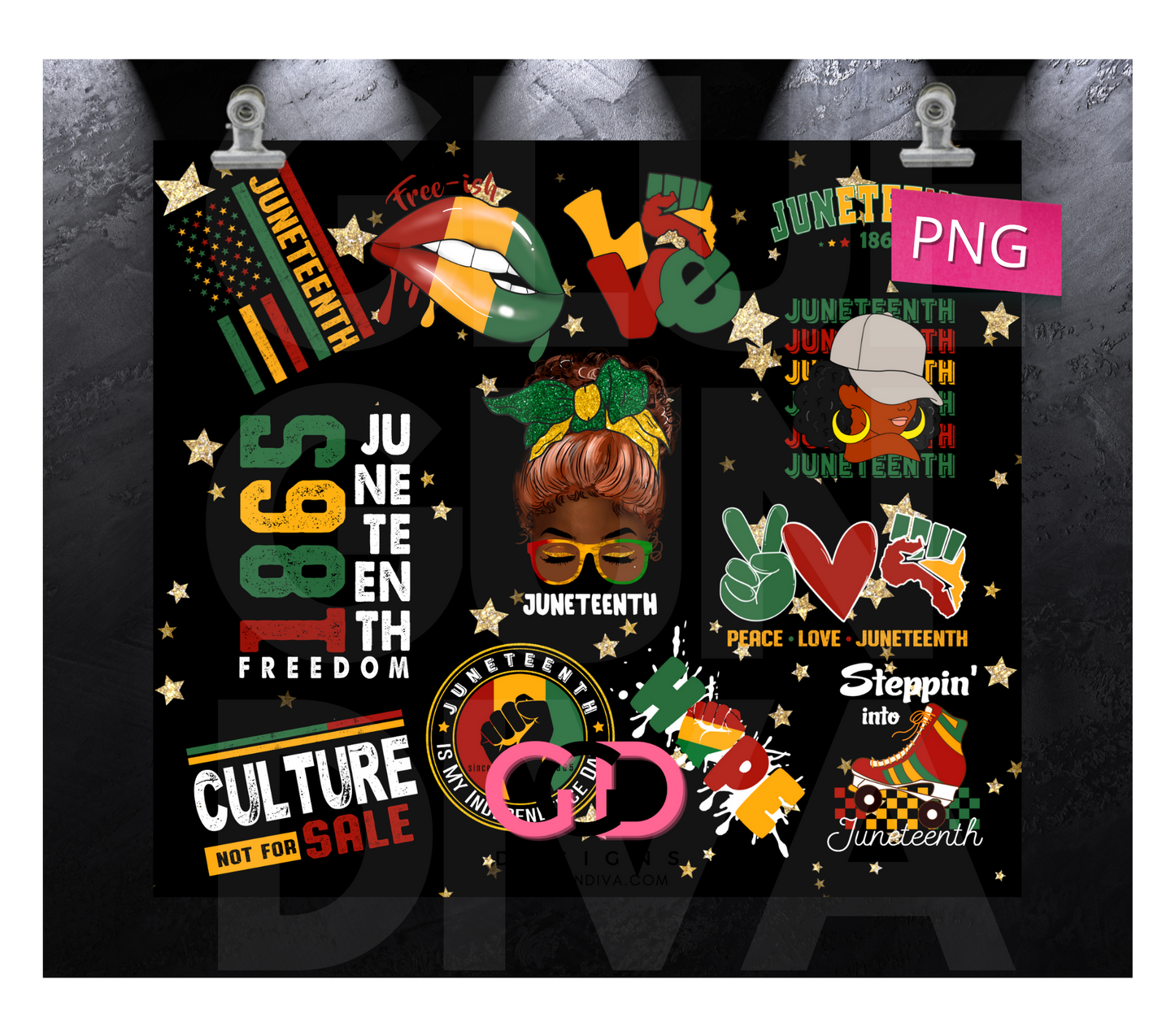 Juneteenth Icons - Digital tumbler wrap for 20 oz skinny straight tumbler