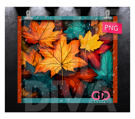Fall Leaves Droplets- Digital tumbler wrap for 20 oz skinny straight tumbler
