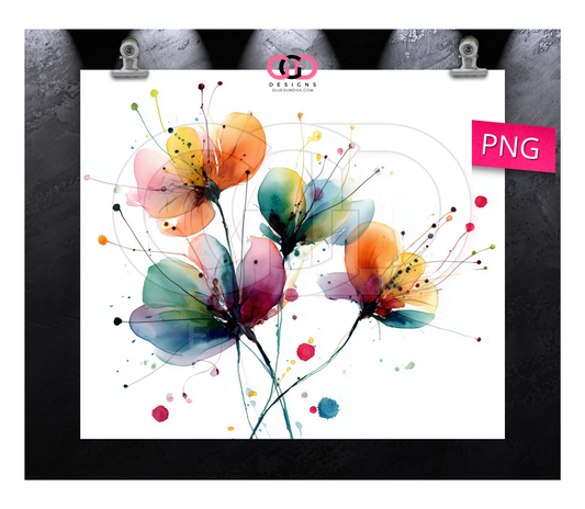 Watercolor Simple Flowers - Digital tumbler wrap for 20 oz skinny straight tumbler