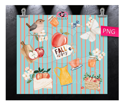 Apple Fall VIbes - Digital tumbler wrap for 20 oz skinny straight tumbler