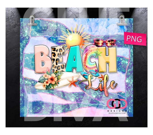 Beach Life Holographic Bands - Digital tumbler wrap for 20 oz skinny straight tumbler