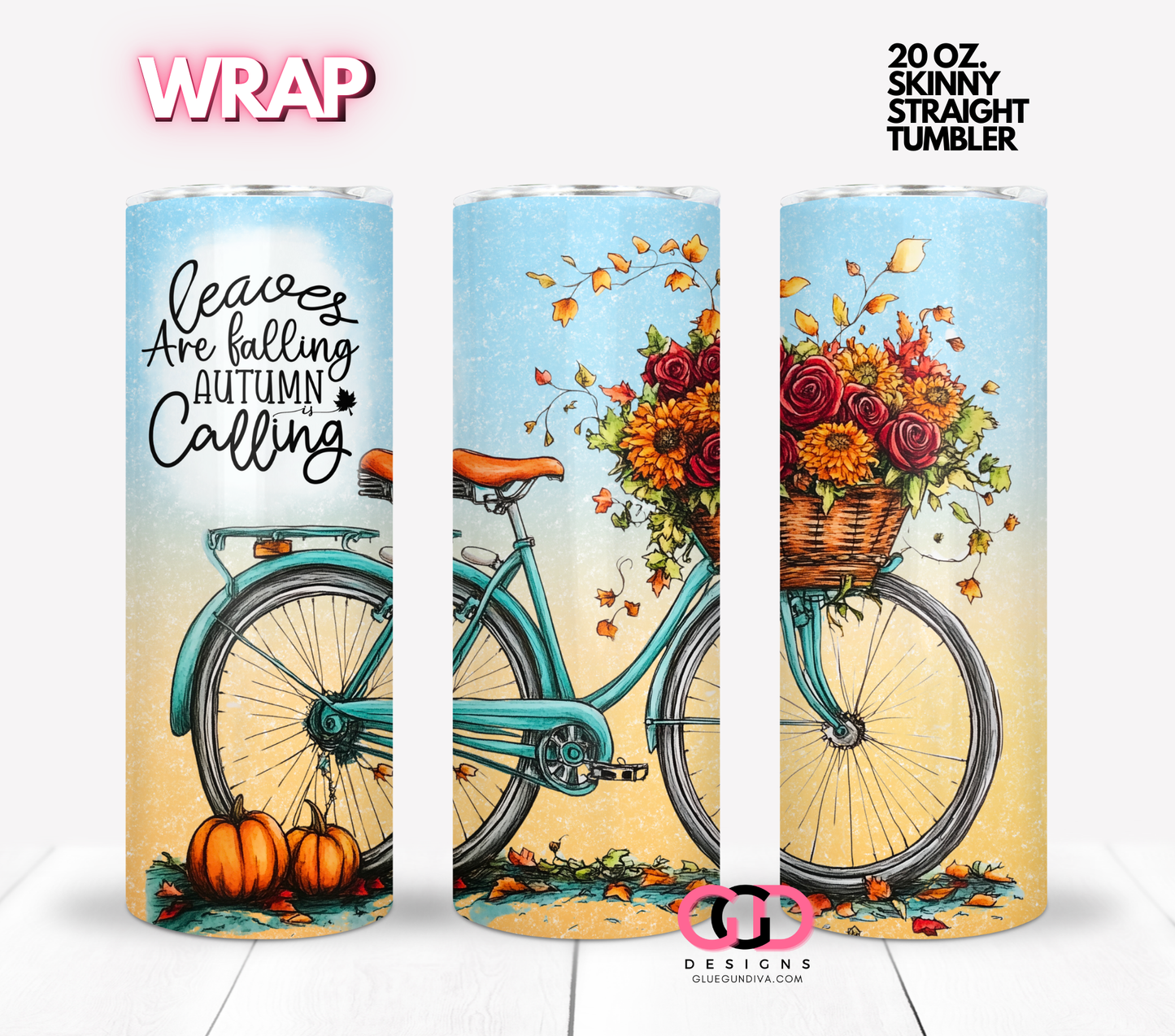 Autumn is calling Bike - Digital tumbler wrap for 20 oz skinny straight tumbler
