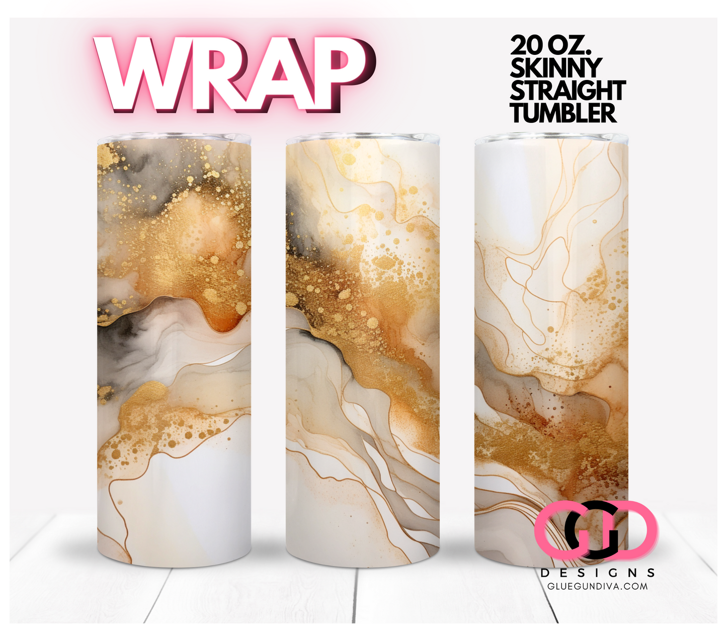 Neutral Colors Marble and Gold- Digital tumbler wrap for 20 oz skinny straight tumbler