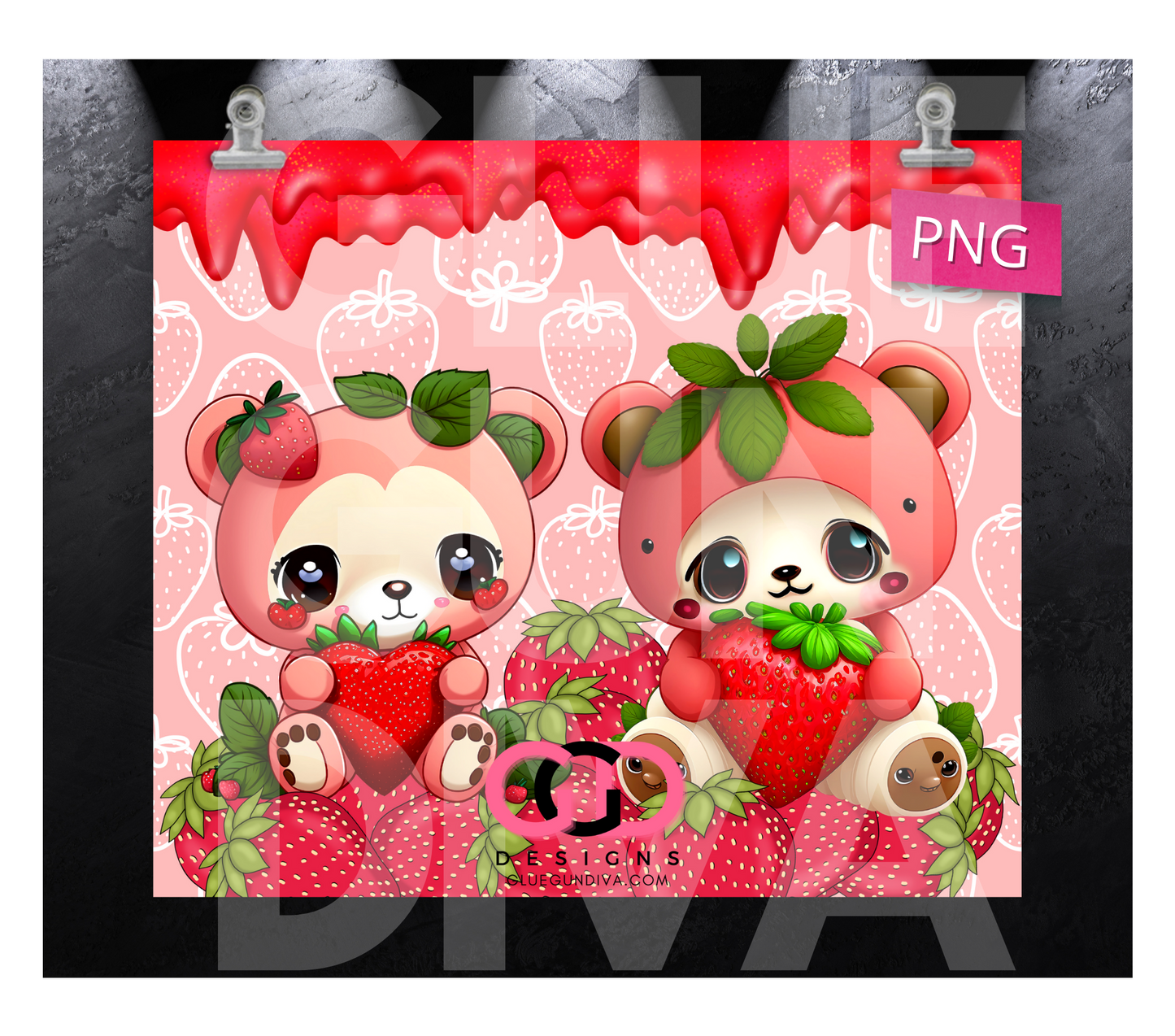 Strawberry Bears - Digital tumbler wrap for 20 oz skinny straight tumbler