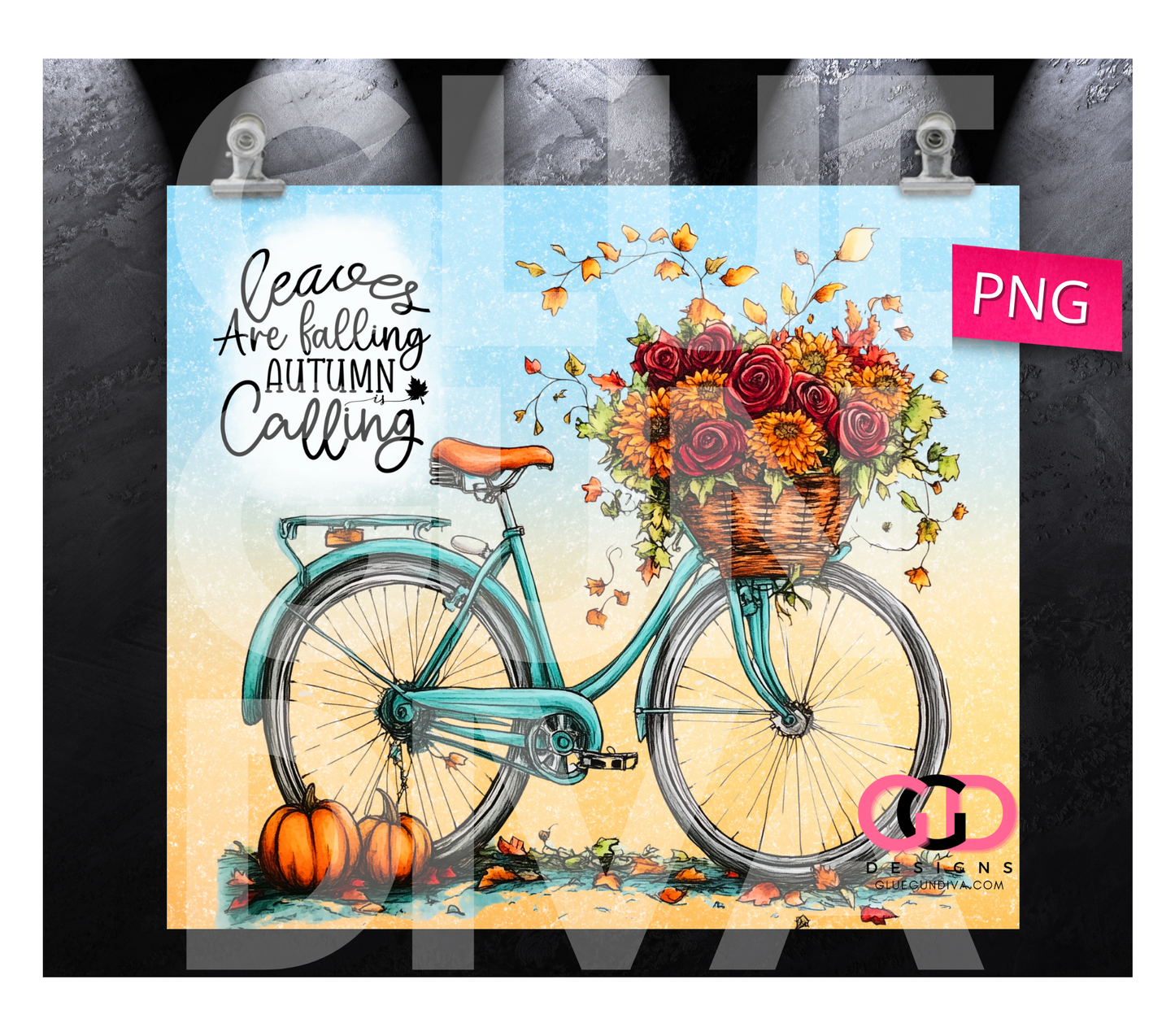 Autumn is calling Bike - Digital tumbler wrap for 20 oz skinny straight tumbler