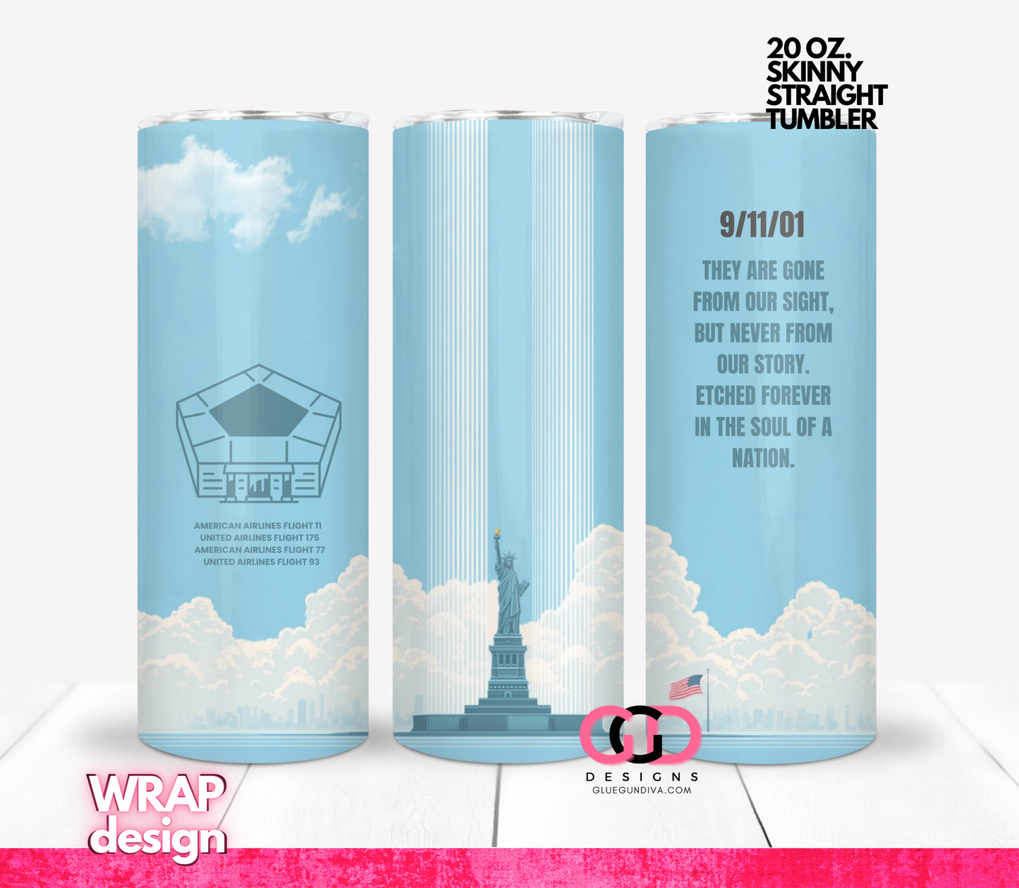 911 Etched Forever- Digital tumbler wrap for 20 oz skinny straight tumbler