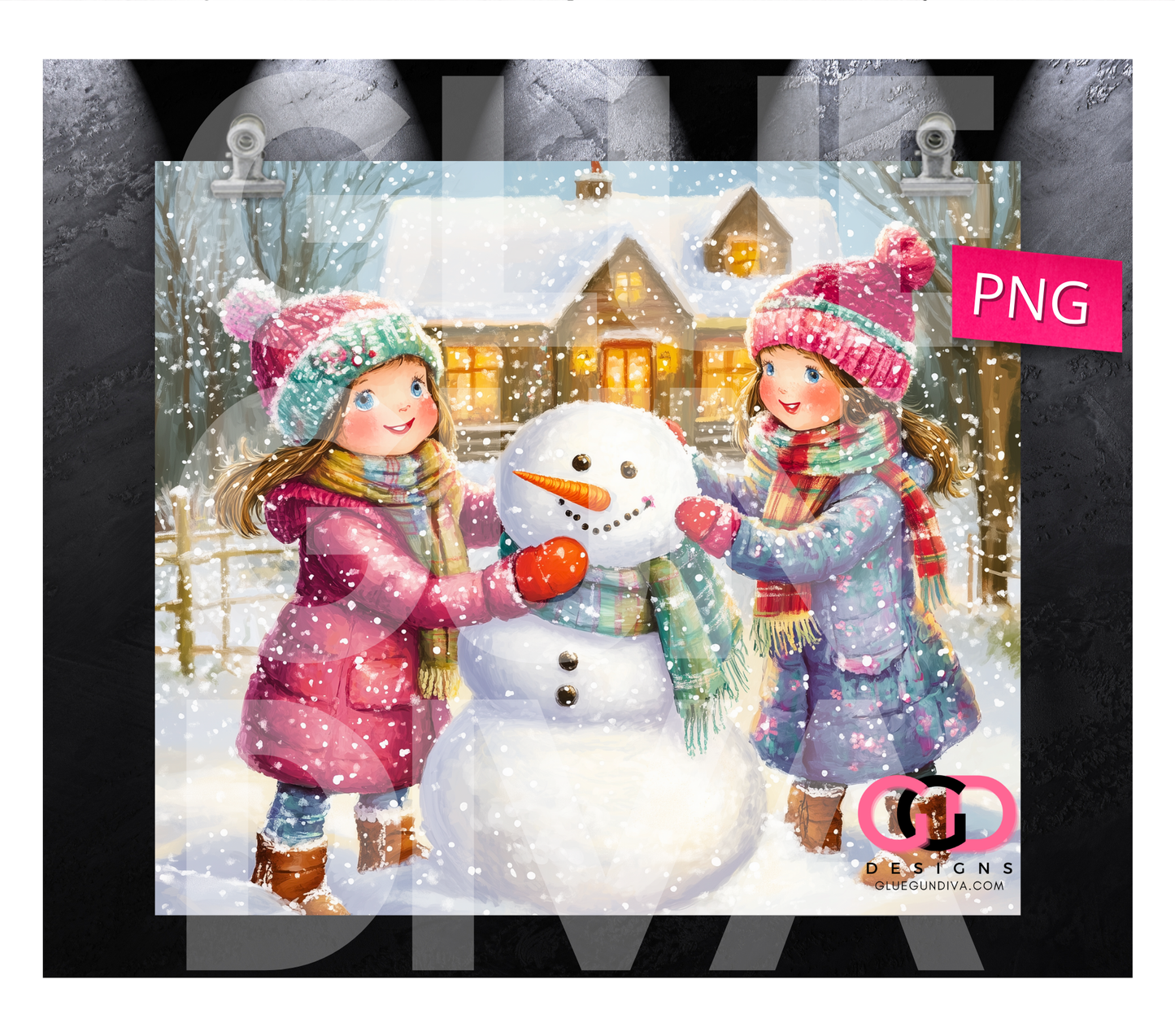 Building a snowman - Digital tumbler wrap for 20 oz skinny straight tumbler