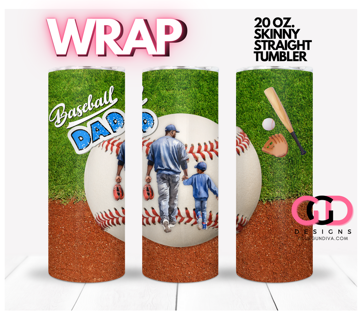 Baseball Dad African American - Digital tumbler wrap for 20 oz skinny straight tumbler