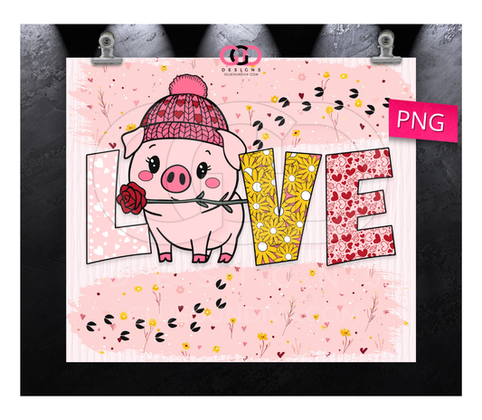 Piggy Love - Digital tumbler wrap for 20 oz skinny straight tumbler