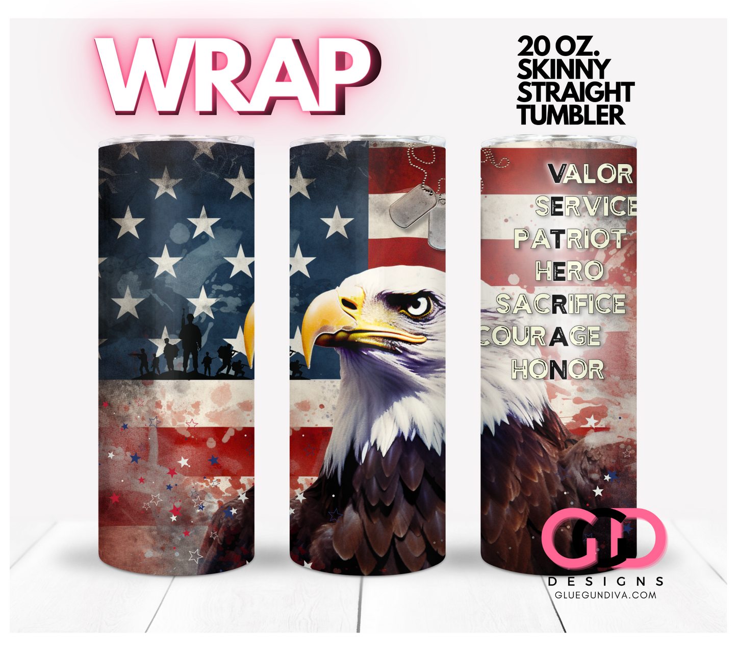 Veteran Word Meaning - Digital tumbler wrap for 20 oz skinny straight tumbler