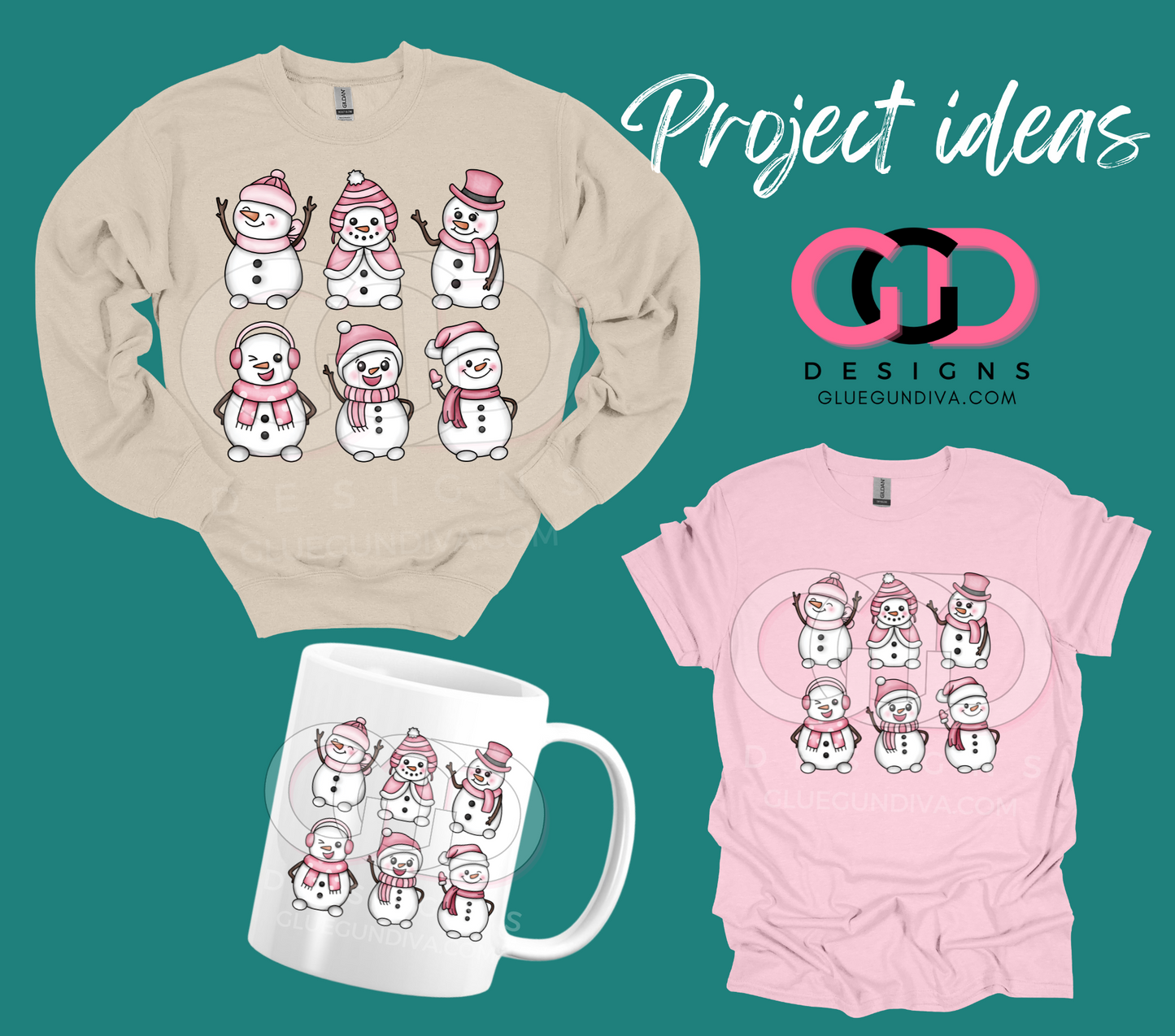 Cute Pink Snowmen- PNGs & SVGs