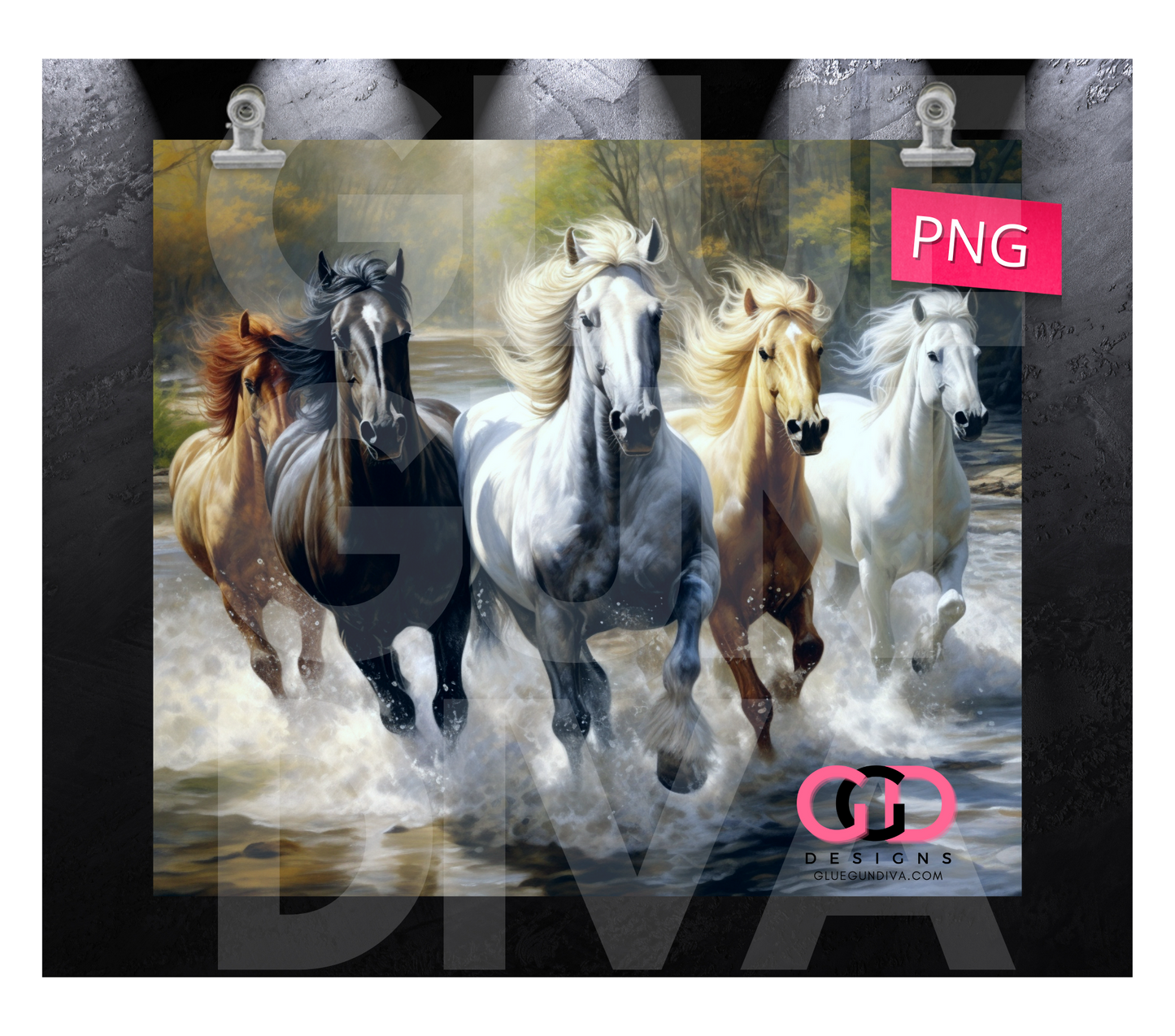 Horses by the River- Digital tumbler wrap for 20 oz skinny straight tumbler