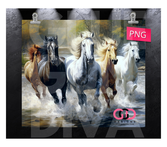 Horses by the River- Digital tumbler wrap for 20 oz skinny straight tumbler