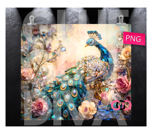 Jeweled peacock- Digital tumbler wrap for 20 oz skinny straight tumbler