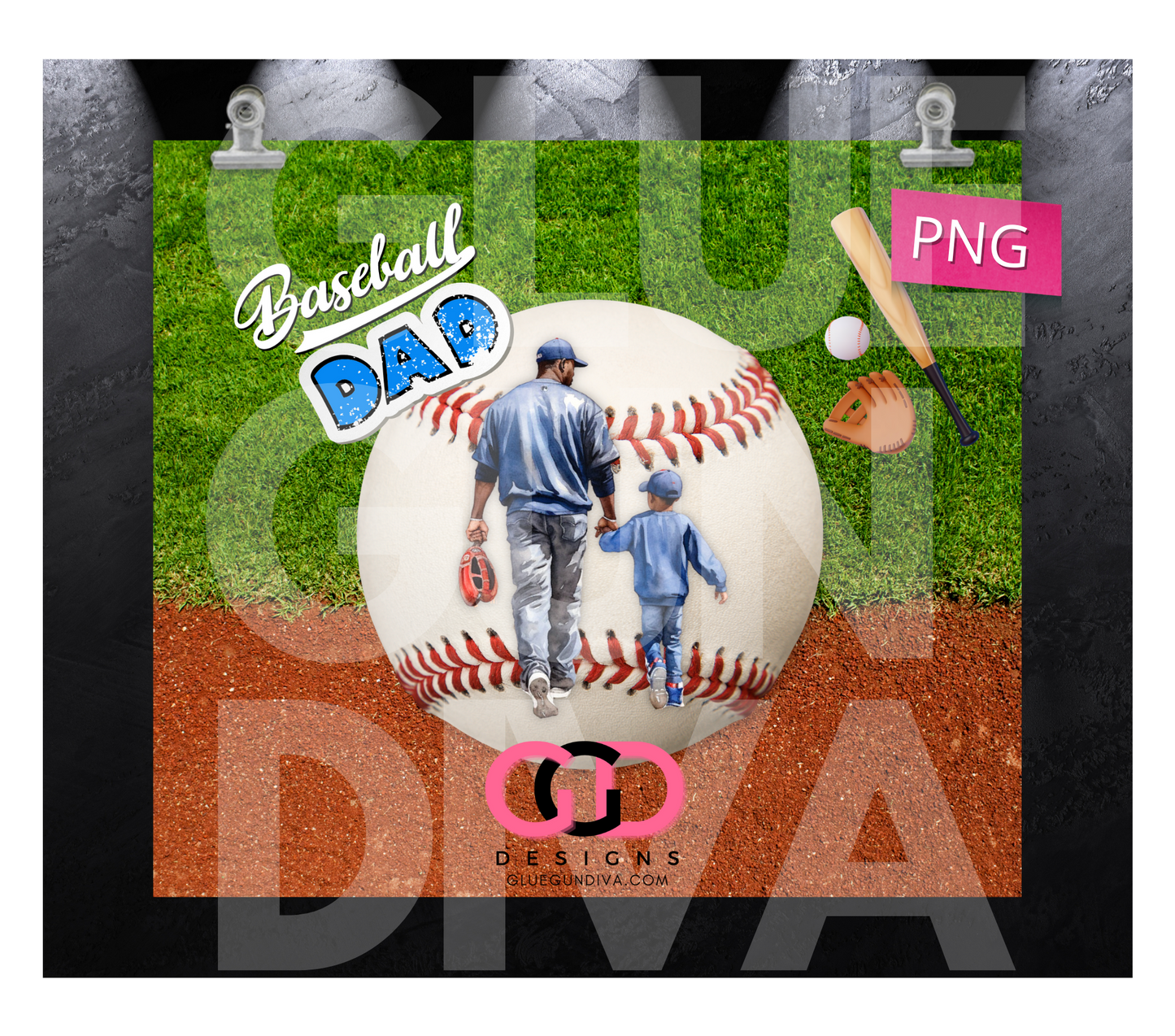 Baseball Dad African American - Digital tumbler wrap for 20 oz skinny straight tumbler