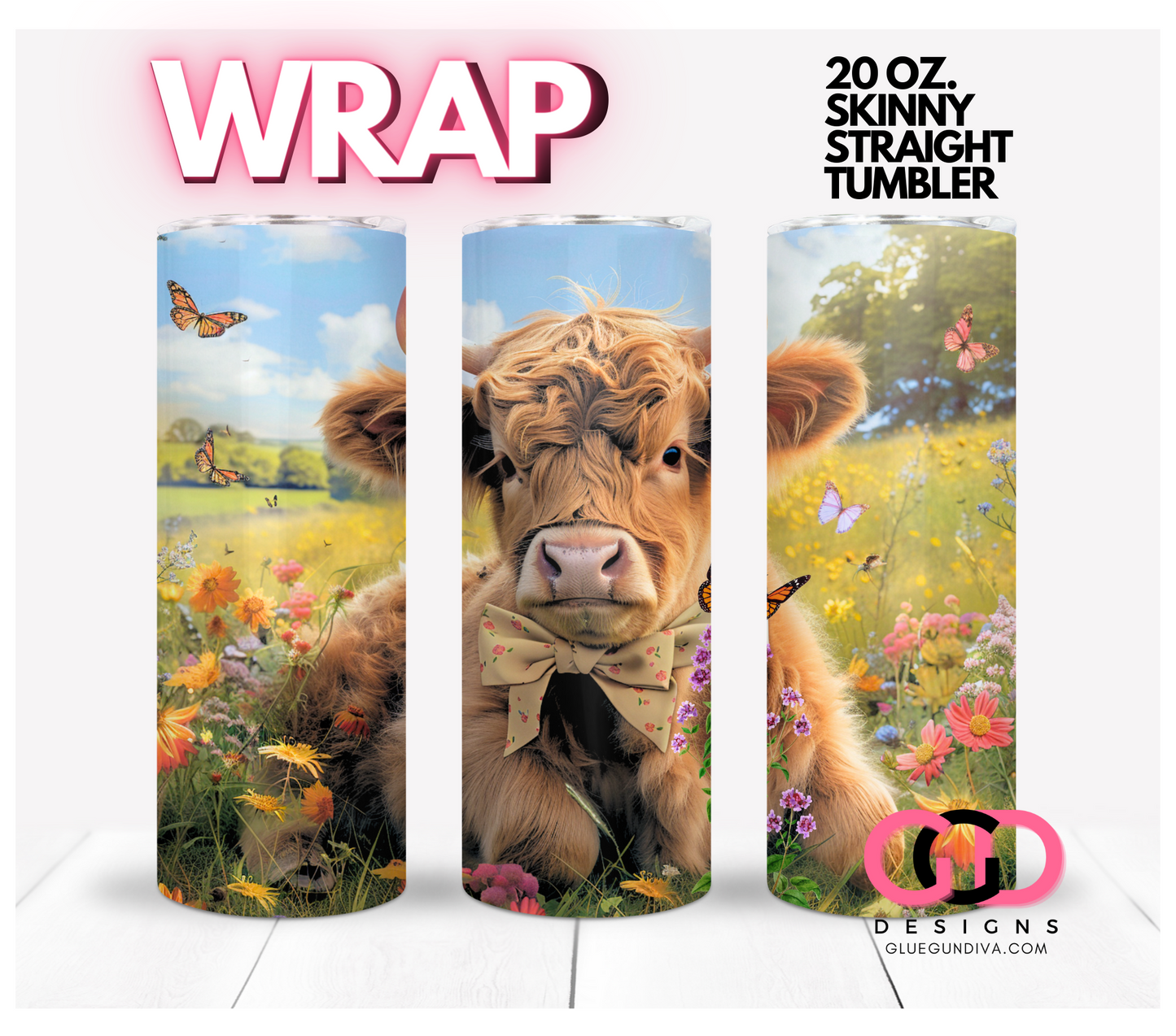Cute highland on the prairie - Digital tumbler wrap for 20 oz skinny straight tumbler
