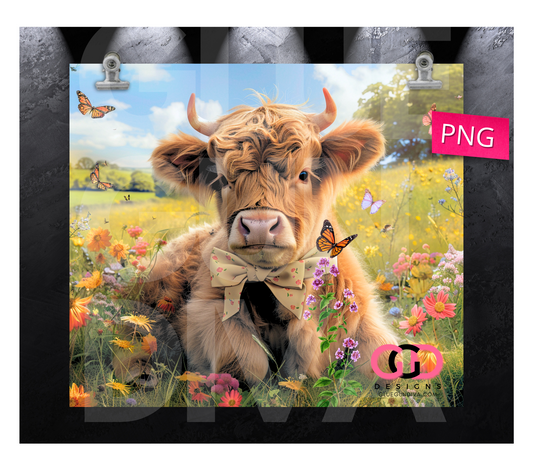 Cute highland on the prairie - Digital tumbler wrap for 20 oz skinny straight tumbler