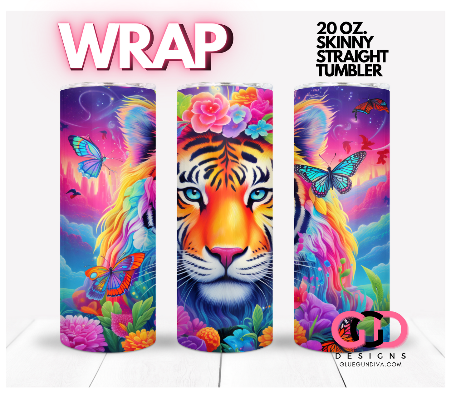 Bright Tiger Dream- Digital tumbler wrap for 20 oz skinny straight tumbler