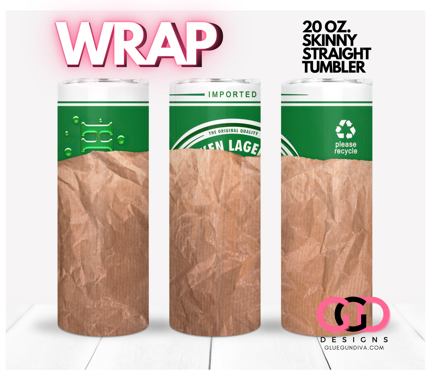 Beer in a Bag Heineken- Digital tumbler wrap for 20 oz skinny straight tumbler