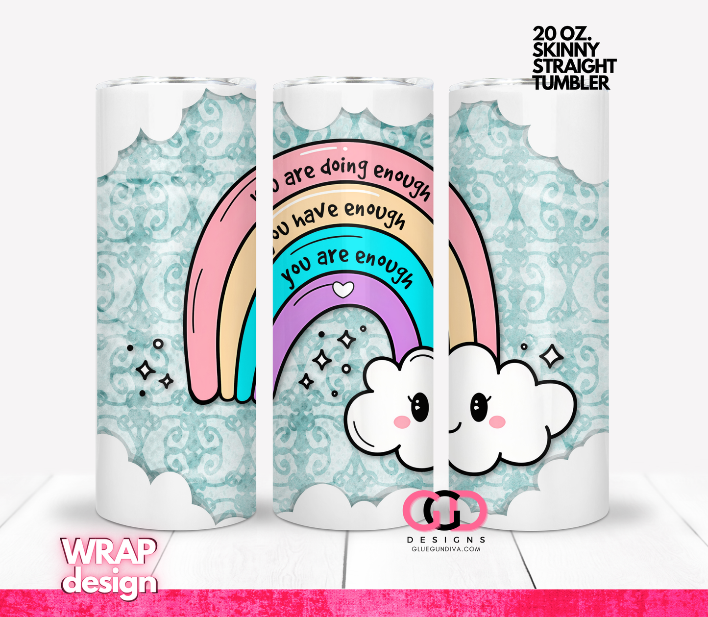 Mental health Rainbow - Digital tumbler wrap for 20 oz skinny straight tumbler