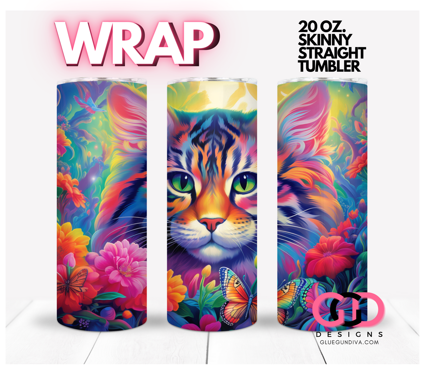 Colorful Bright Kitty- Digital tumbler wrap for 20 oz skinny straight tumbler