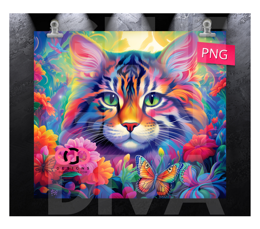 Colorful Bright Kitty- Digital tumbler wrap for 20 oz skinny straight tumbler