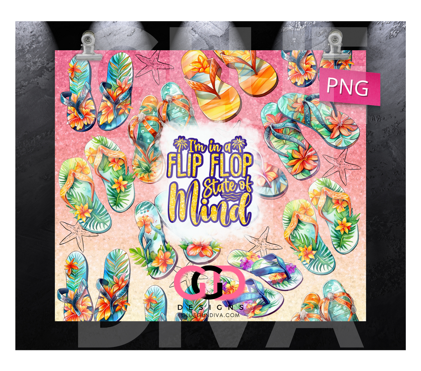 Flip Flop State of Mind - Digital tumbler wrap for 20 oz skinny straight tumbler